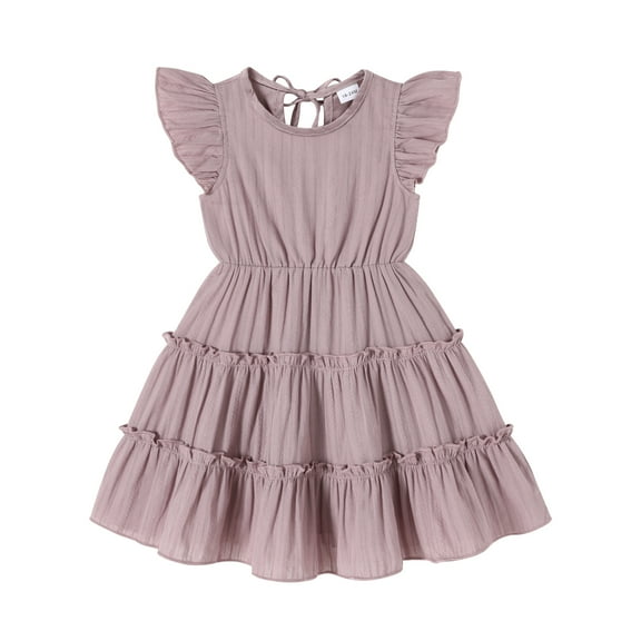 Tiny Cutey Toddler Baby Girl Dress Summer Ruffle Sleeve Solid Beach Boho Dresses Sundress Clothes for 2-3T