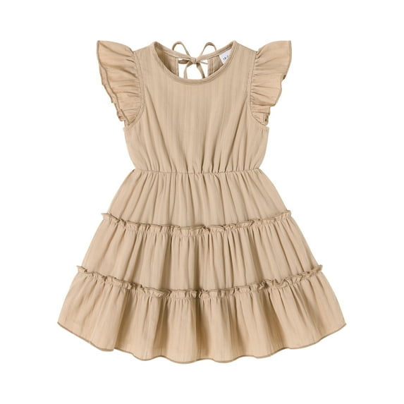 Tiny Cutey Toddler Baby Girl Dress Summer Ruffle Sleeve Solid Beach Boho Dresses Sundress Clothes for 3-4T