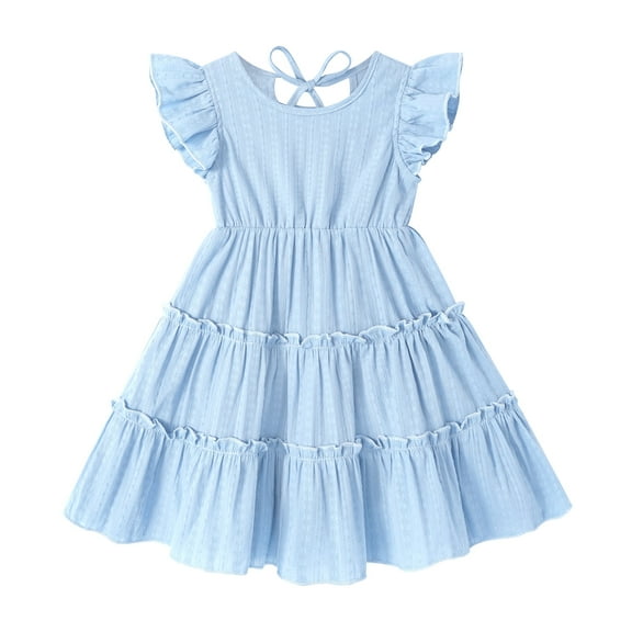 Tiny Cutey Toddler Baby Girl Dress Summer Ruffle Sleeve Solid Beach Boho Dresses Sundress Clothes for 5-6T