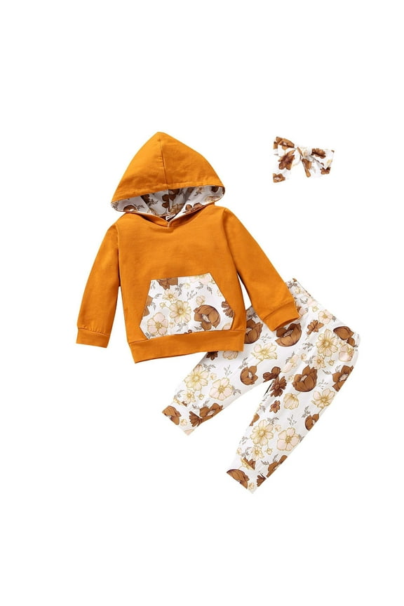 Toddler Baby Girl Hoodie Sweatsuit Outfits Winter Long Sleeve Top Pants Headband Clothes Set