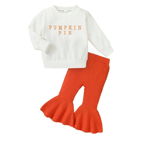 Tiny Cutey Toddler Baby Girl Pumpkin Halloween Clothes Outfuts Long Sleeve Sweatshirt Top Pants Set,6-12M