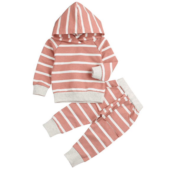 Tiny Cutey Toddler Baby Girl Winter Long Sleeve Striped Hoodie Sweatshirt Pants Outfit Clothes Sets