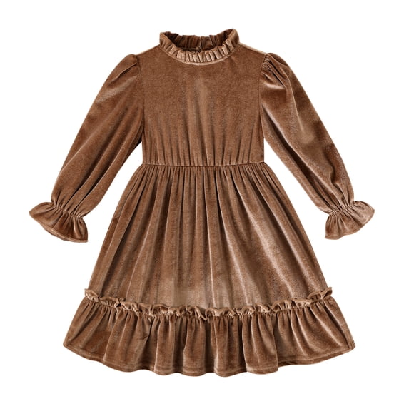 Tiny Cutey Little Girls Velvet Mock Neck Dress Fall Outfit Long Sleeve Ruffle A-Line Party Dress for 1-2T
