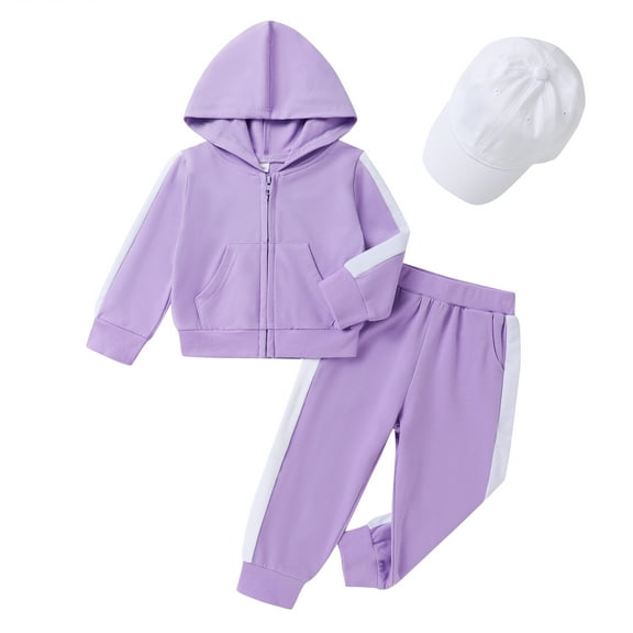 Tiny Cutey Toddler Girl Boy Hoodie Clothes Set Fall Long Sleeve Solid Baby Sweatsuit Outfits with Cap for 2-3T