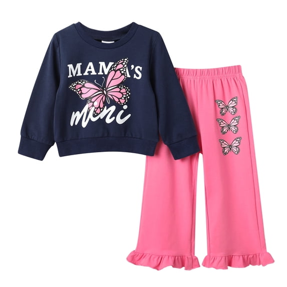 Tiny Cutey Toddler Girls Fall Clothes Outfits Long Sleeve Sweatshirt and Ruffle Flare Pants Set 2pcs for 2-3T
