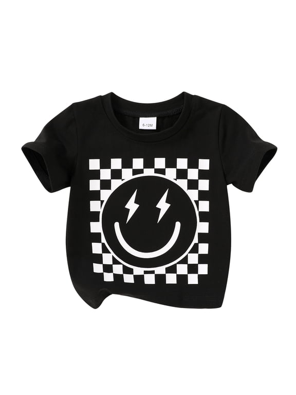 Toddler Girl Shirt Baby Boy Summer Short Sleeve Crew Neck Smiley Face Print T-shirt Clothes for 2-3T