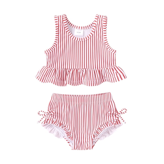 Tiny Cutey Toddler Girl Swimsuit Baby Summer Sleeveless Two-Piece Suit Beach Bikini Swimwear for 12-18 Months