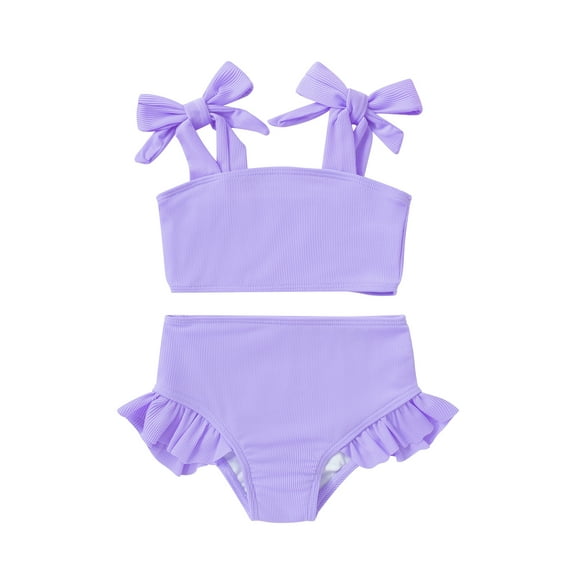 Tiny Cutey Toddler Girl Swimsuit Set Baby Solid Swimwear Summer Beach Bathing Suit Two Pieces for 18-24 Months