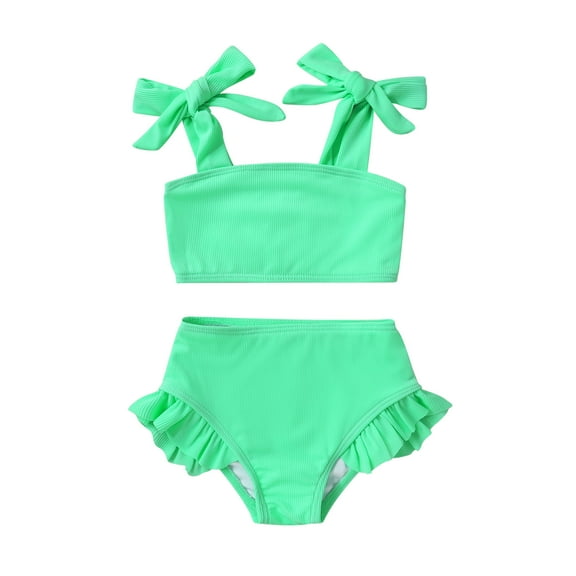 Tiny Cutey Toddler Girl Swimsuit Set Baby Solid Swimwear Summer Beach Bathing Suit Two Pieces for 4-5T