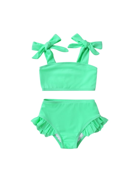 Toddler Girl Swimsuit Set Baby Solid Swimwear Summer Beach Bathing Suit Two Pieces for 4-5T