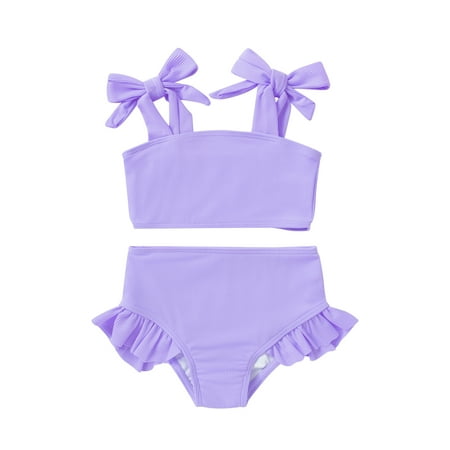 Tiny Cutey Toddler Girl Swimsuit Set Baby Solid Swimwear Summer Beach Bathing Suit Two Pieces for 5-6T