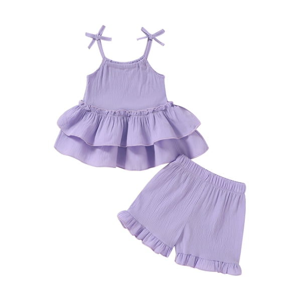 Tiny Cutey Toddler Girls Outfits Baby Summer Sleeveless Sling Top Shorts Clothes Set for 18-24 Months