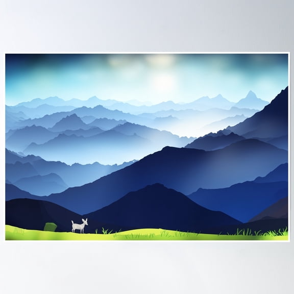 Tiny Deer Taking In The Mountain View. Poster Wall Art, Modern Wall Decor, 8x12 UNFRAMED
