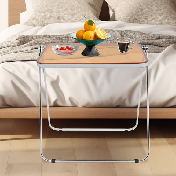 Tiny Desk for Home Office, Small Computer Desk, Clear Foldable Side Table