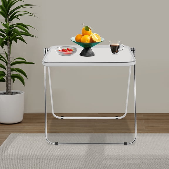 Tiny Desk for Home Office, Small Computer Desk, Clear Foldable Side Table