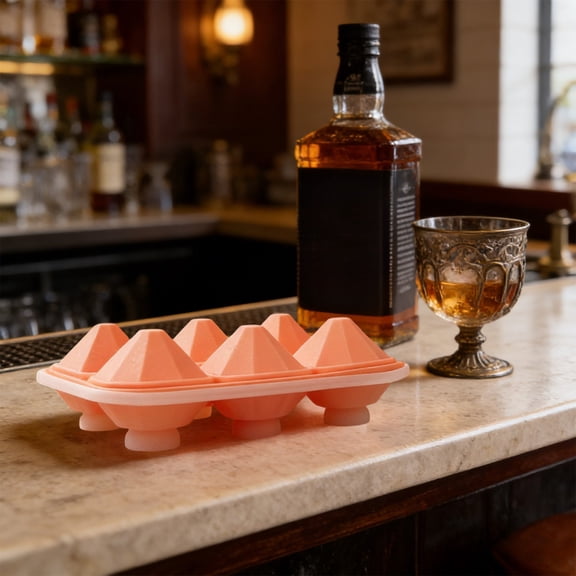 Tiny Diamond Ice Cubes Trays with Lid, Pink, Silicone, 6 Cubes Total, 1 Pack, Easy Release for Whiskey, Cocktails