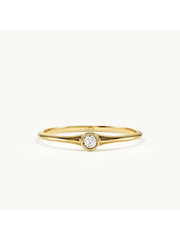 Tiny Diamond Ring 14K Solid Gold, Bezel Set Lab Grown Diamond Solitaire, Dainty Minimalist Stacking Ring for Women, Gift for Girlfriend