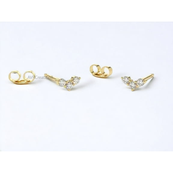 Tiny Diamond Stud Earrings, 925 Sterling Silver Three Stone Minimalist Jewelry Valentine's Gift for Women