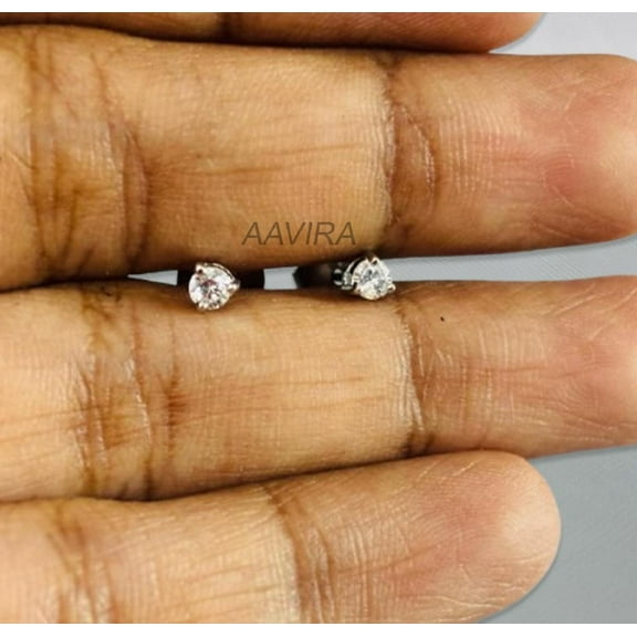 Tiny Diamond Stud Earrings, Moissanite Handmade Minimalist Studs, Perfect Everyday Jewelry Gift