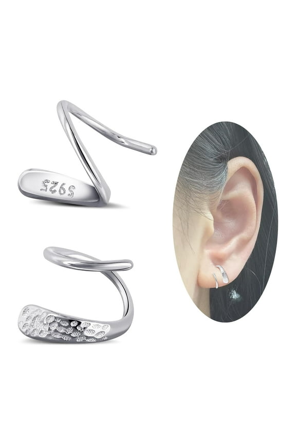 Tiny Double Hoop Earring S925 Sterling Silver Earrings Small Hammer Texture Earrings Hoop Earrings Hypoallergenic Spiral Earrings Twist Earrings for Women Trendy