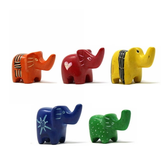 Tiny Elephants Soapstone Sculptures - Assorted Pack of 5 Colors
