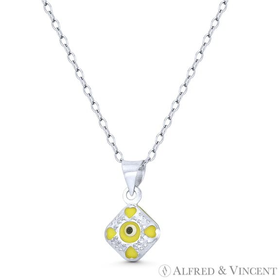 Tiny Evil Eye Charm Glass Bead Pendant in .925 Sterling Silver w/ Rhodium - Solid Yellow
