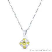 Tiny Evil Eye Charm Glass Bead Pendant in .925 Sterling Silver w/ Rhodium - Solid Yellow