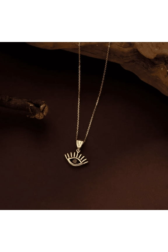 Tiny Evil Eye Necklace - Sapphire Necklace - Third Eye Necklace - Eye of Horus - Evil Eye Lashes Necklace