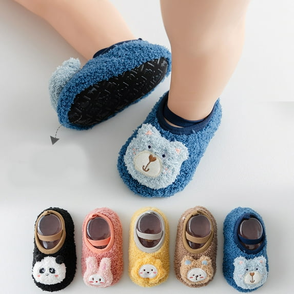 Tiny Explorings Sock Shoes Baby Socks Shoes Bear Cartoon Soft Rubber Sole Floor Socks Shoes Baby Sneakers Baby Walking Shoes Blue 3 Years-4 Years