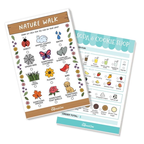 Tiny Expressions Pretend Play Notepads for Kids – 2-Pack, 40 Pages Each – Order Taking & Nature Walk