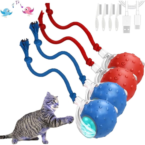 Tiny Fetch Dog & Cat Toy, 360° Smart Automatic Rolling Ball with Birdsong, Fast-Moving Interactive Electric Toy for Pets