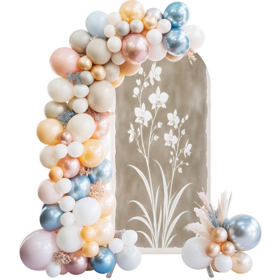 Tiny Floral Arch Backdrop Cover 4 FT Rustic White Orchid Stems Botanical Brown Vignette Stretchy Elastic Arch Stand Covers Spandex Arched Background Birthday Wedding Party Decoration (No Stand)