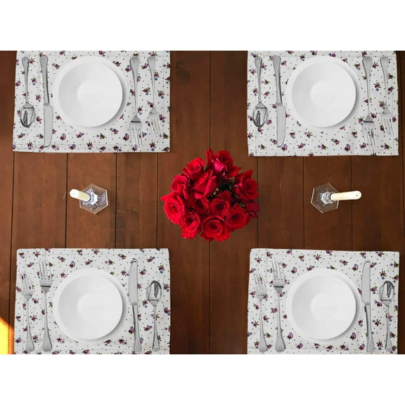 Tiny Flower Dots Print Cotton Dinner Table Placemats Holiday Home Decoration 13" x 19" (Pack of 4)