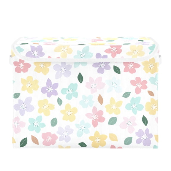 Tiny Flowers in Purple Pink Yellow Green Foldable Storage Bins with Lids Handles Collapsible Storage Containers Tote Boxes 16.5 x 12.6 x 11.8 inches