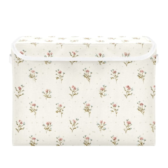 Tiny Flowers on Cream Background Foldable Storage Bins with Lids Handles Collapsible Storage Containers Tote Boxes 16.5 x 12.6 x 11.8 inches