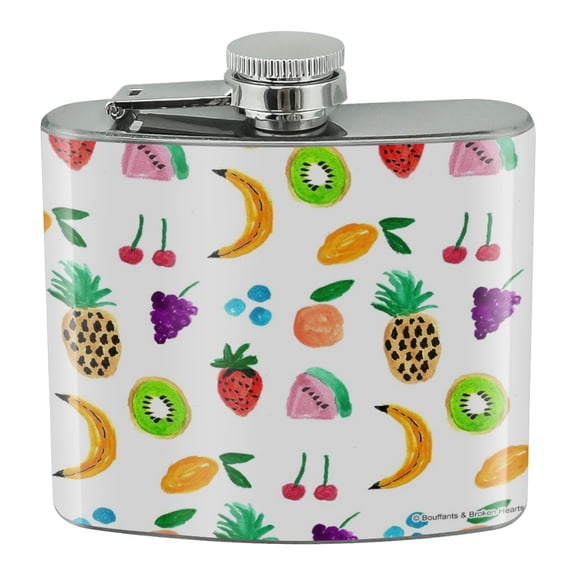 Tiny Fruits Bananas Cherries Grapes Kiwi Pineapples Stainless Steel 5oz Hip Drink Kidney Flask