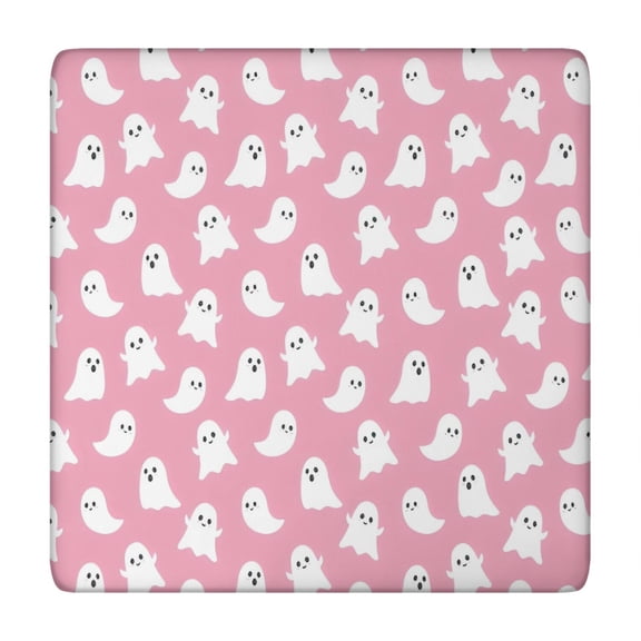 Tiny Ghost Halloween Pattern Square Fitted Tablecloth with Elastic Edge,Square Table Cover,Washable Elastic Table Cover for Home Kitchen Party Decor 34"x34"
