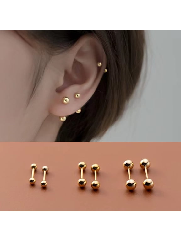 Tiny Gold Ball Stud Earrings, Women's Dainty Minimalist Ball Earrings Set (3 Pairs), Gift for Her
