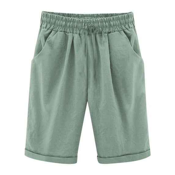 Tiny Harbor Girls Shorts Summer Lightweight Thin Elastic Waistband Loose Solid Pockets Bermuda Shorts Green 7-8Years