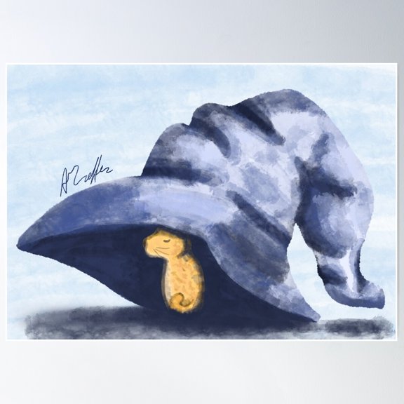 Tiny Hat Kitty Poster Wall Art, Modern Wall Decor For Living Room Bedroom, 12x18 UNFRAMED