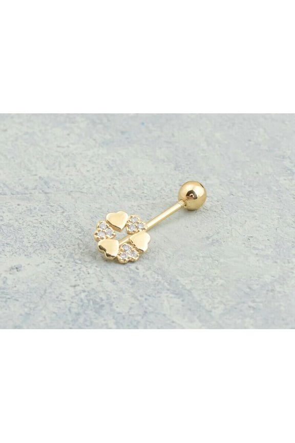 Tiny Heart Belly Button Ring Diamond Navel Piercing 14K Gold.