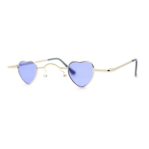 Tiny Heart Shape Pop Hippie Color Metal Rim Sunglasses Gold - Blue