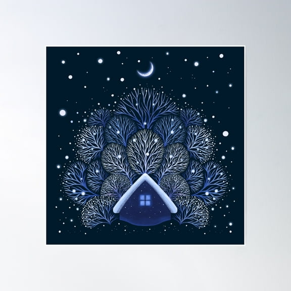 Tiny House - Snowy Night Poster Wall Art, Modern Wall Decor, 16x16 UNFRAMED