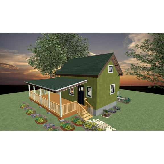 Tiny House blueprints Plan with a Loft 495 SQ FT 32'x19'