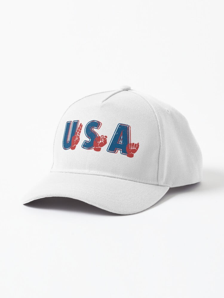 Tiny Hug Asl American Sign Language Usa Red And Blue Block Letters Cap ...