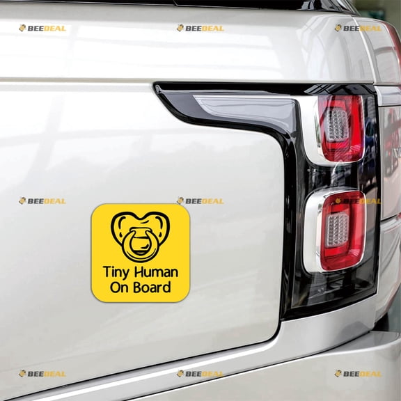 Tiny Human On Board Baby Nipple Yellow Square Car Magnet Sticker Magnetic Decal - 2 Pack Reflective 6" - for Auto Truck Van Reusable Waterproof