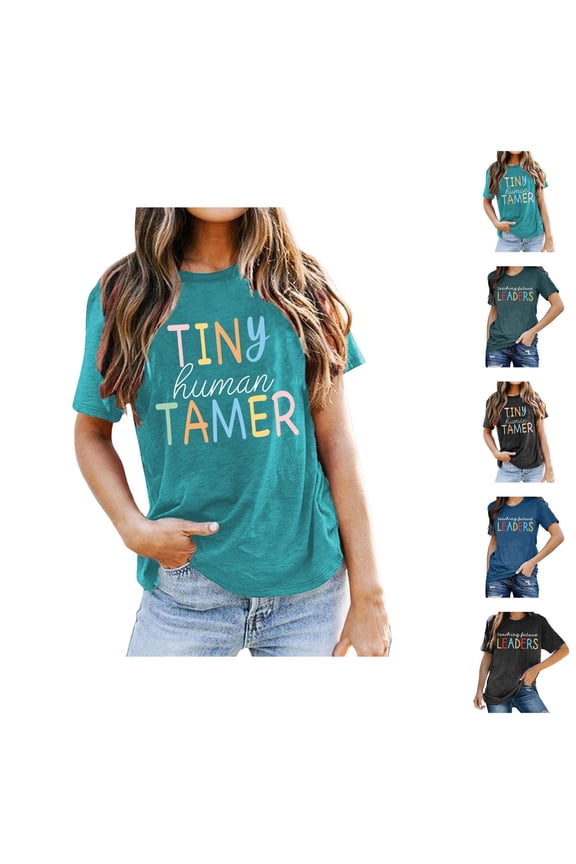 Tiny Human Tamer Graphic Tees for Women 2026 Summer Casual Short Sleeve Crewneck Teacher Tshirts School Teaching Tee