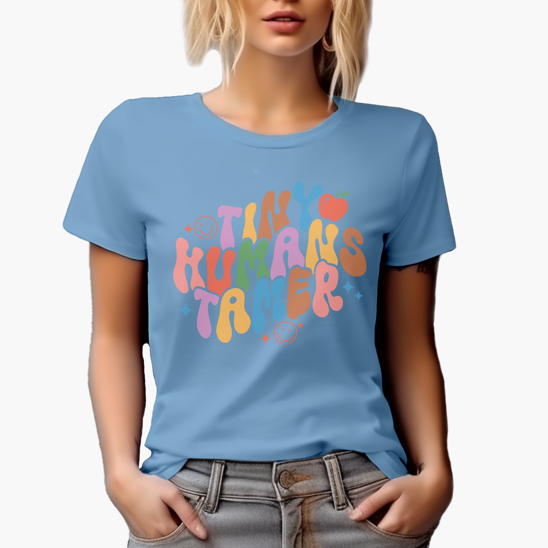 Merch Text/image Tiny Humans Tamer, Retro Groovy Wavy Text Art, Teacher Merch Gift, Baby ...