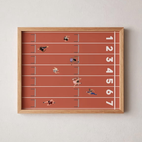 Tiny Hurdlers Female Sports Art Gift for Track Runner Aerial Top View Minimalist People Poster Unframed Paper Print