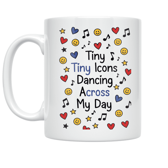 Tiny Icons Dancing Across My Day - Fun Design Enthusiast - 11 oz Ceramic Coffee Mug